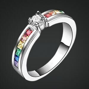 Sterling Silver 925 Cubic Zirconia Rainbow Band Ring Size 8 New in Gift Box